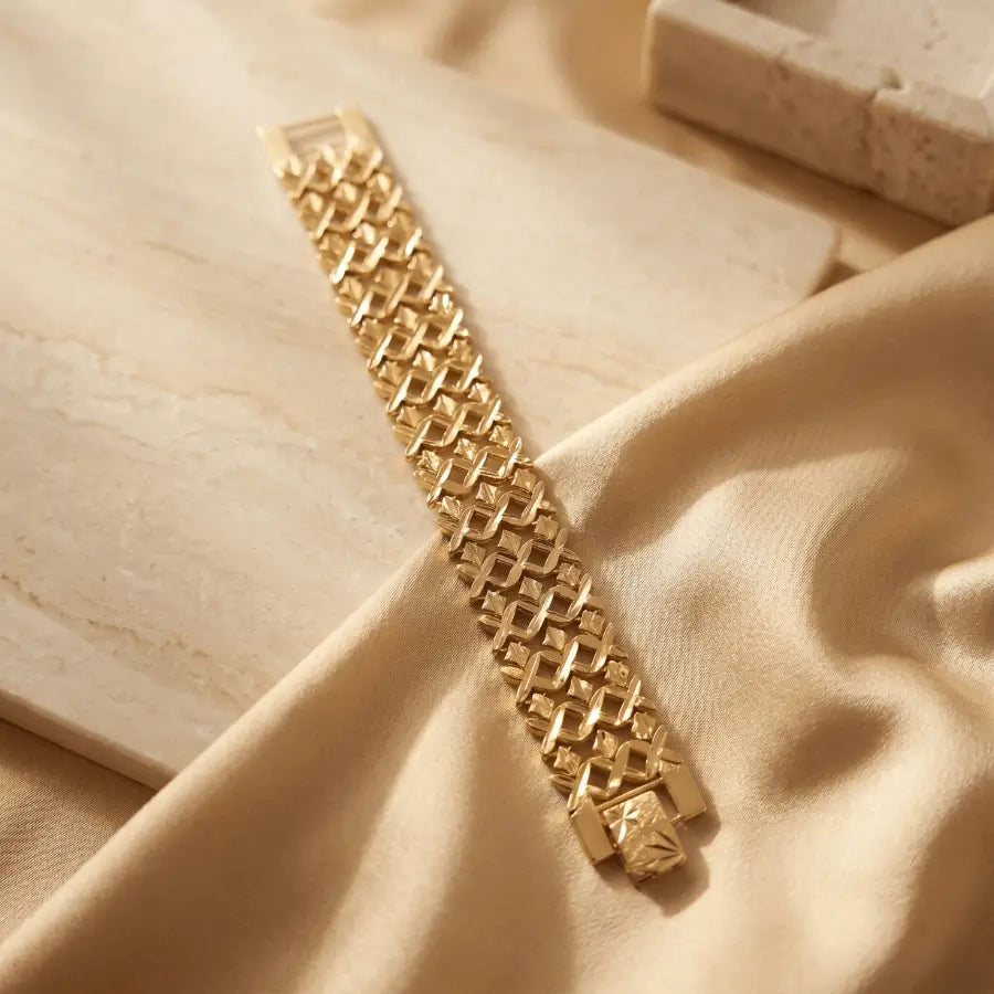 Luxury Gold-Plated Intricate Mesh Textured Wide Bracelet