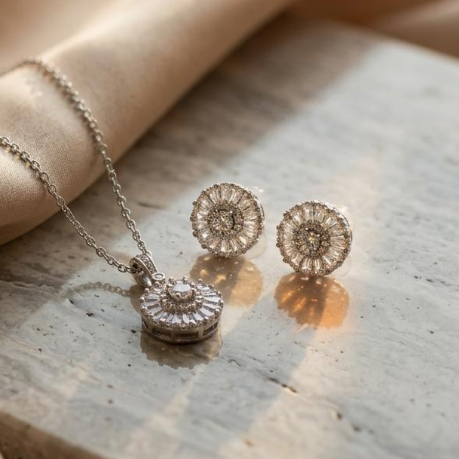 Gold-Plated and Silver-Toned Sunburst Jewelry Set
