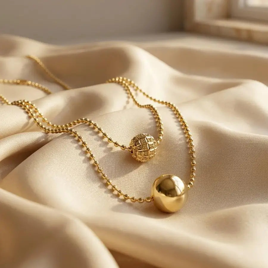 Gold Plated Two-Row Layered Bead Necklace