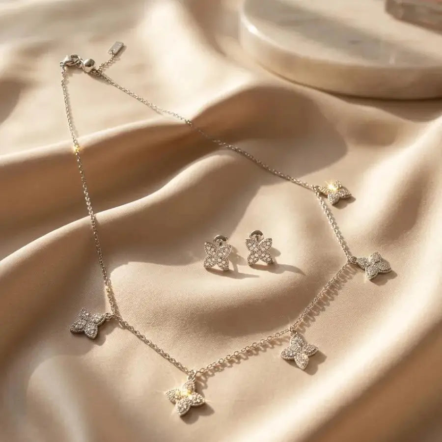 Gold-Plated & Silver Butterfly Necklace and Earrings Set