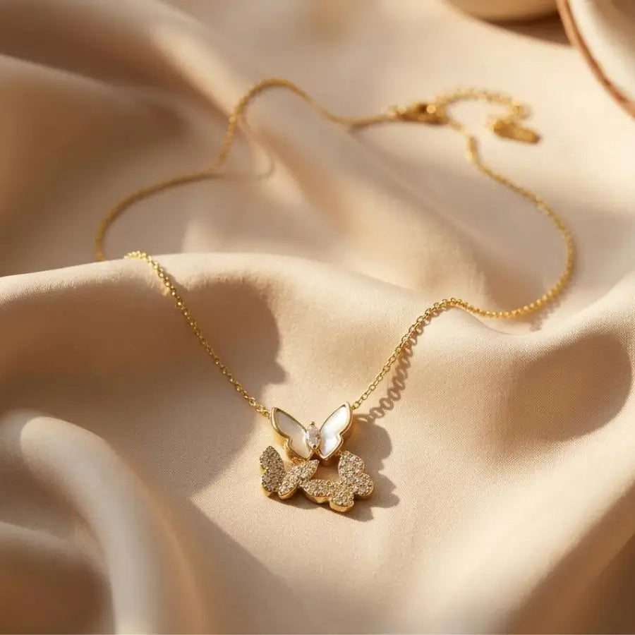 Luxury Gold-Plated Triple Butterfly Pendant Necklace
