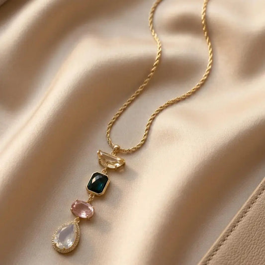 Gold Plated Cascade Multi-Gemstone Pendant Necklace