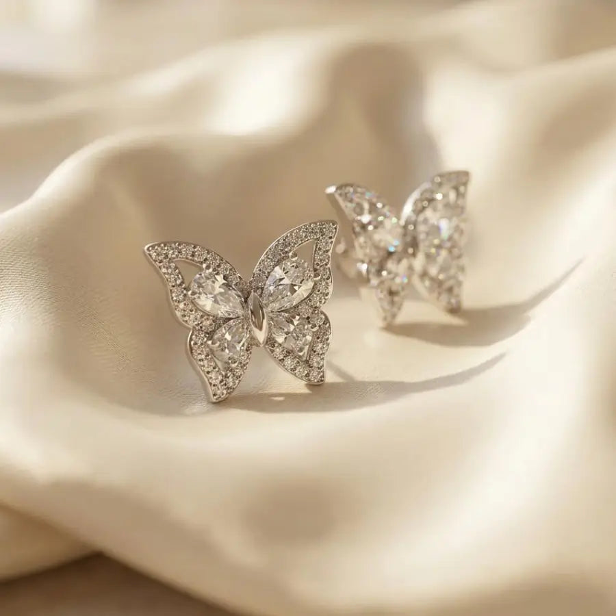 Luxury Zirconia Butterfly Stud Earrings - Gold and Silver