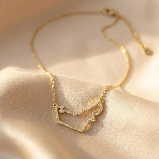Gold-Plated UAE Map Pendant Necklace with Shimmering Zirconia