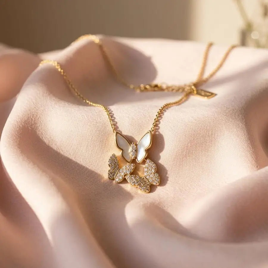Luxury Gold-Plated Triple Butterfly Pendant Necklace