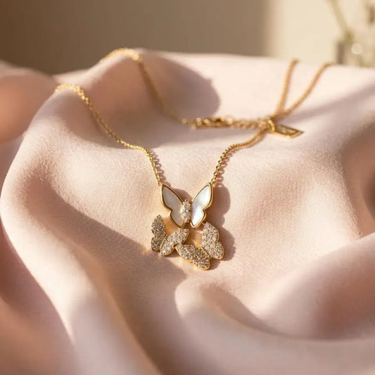 Luxury Gold-Plated Triple Butterfly Pendant Necklace