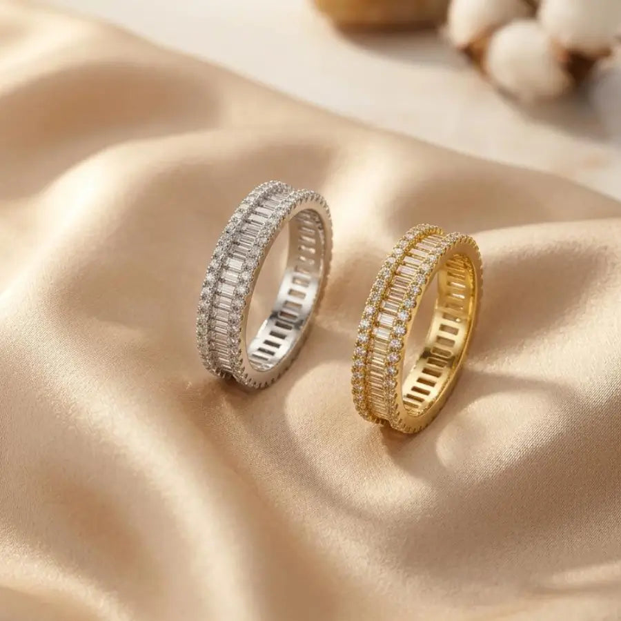 Gold-Plated and Silver-Toned Geometric Band Ring