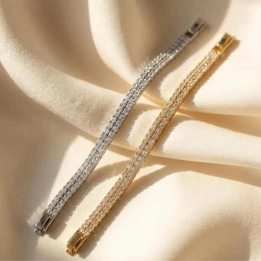Luxury Double-Row Zirconia Bracelet - Gold and Silver