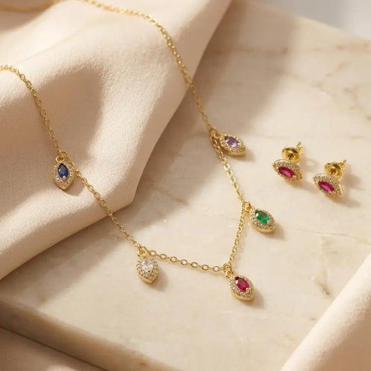 Gold and Silver Vibrant Marquise Gemstone Jewelry Set