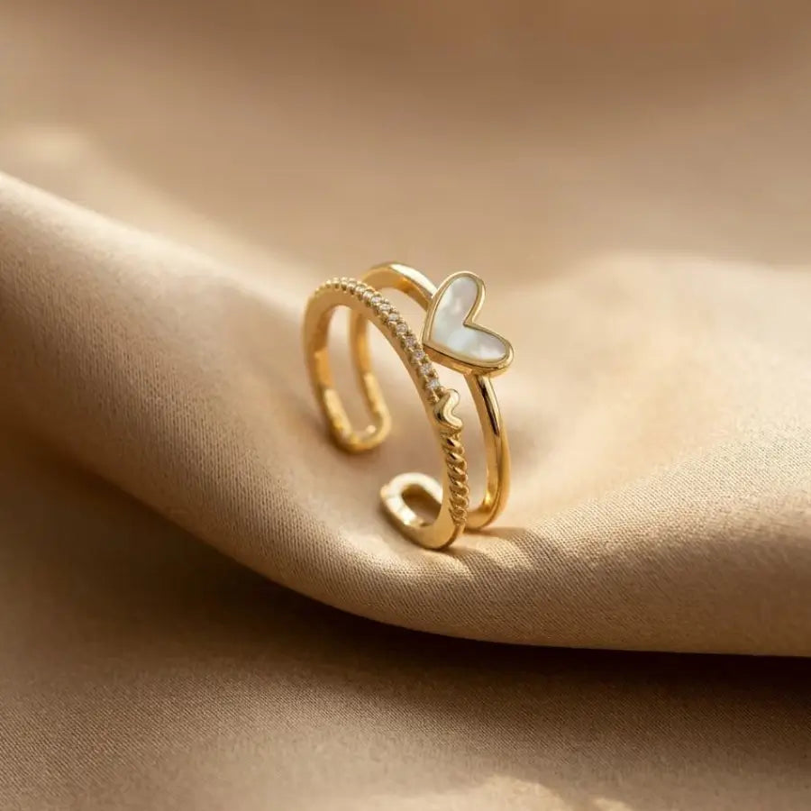 Luxury Gold-Plated Ring with Shell Heart and Zirconia Accent