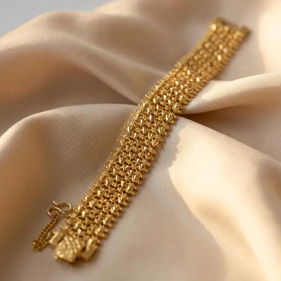 Luxury Gold-Plated Intricate Granulated Pyramidal Mesh Bracelet