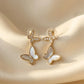 Gold-Plated Double Butterfly Drop Earrings with Pearl and Zirconia