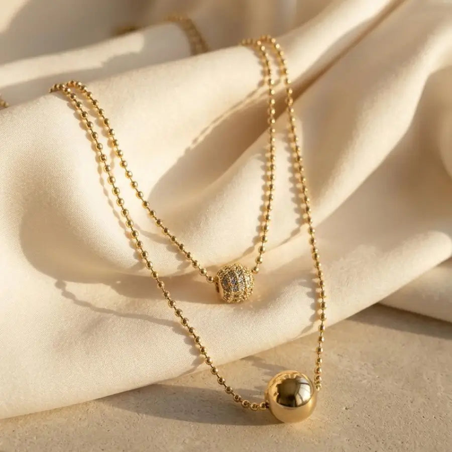 Gold Plated Two-Row Layered Bead Necklace
