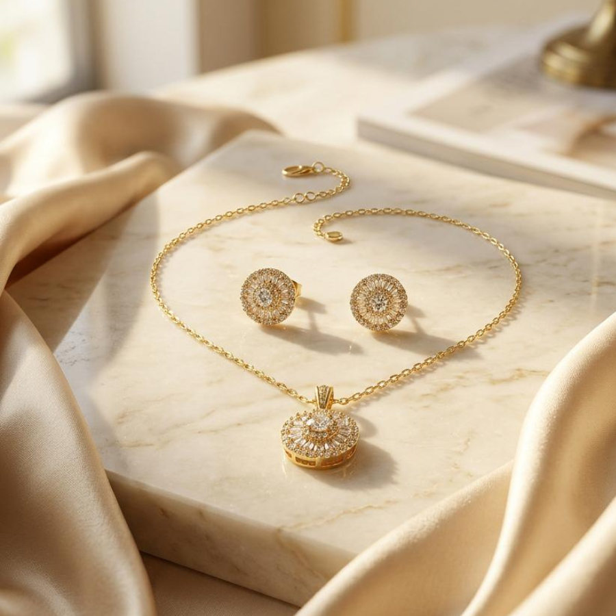 Gold-Plated and Silver-Toned Sunburst Jewelry Set