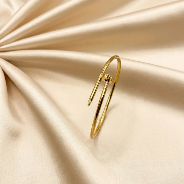 Wrap Nail Motif 18K Gold Plated Cuff Bracelet