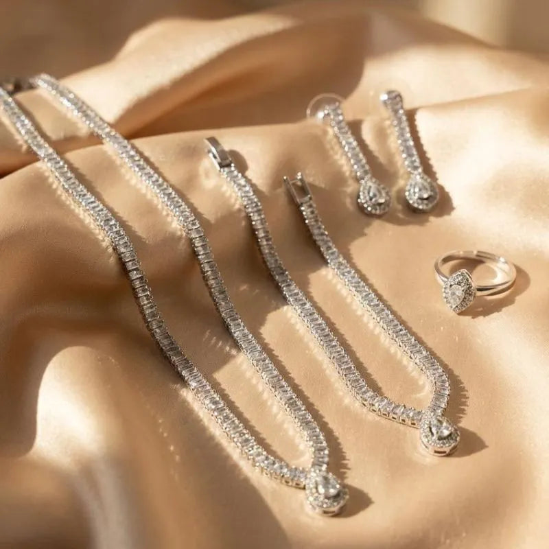 Zirconia Jewelry Set (Necklace, Bracelet, Earrings & Ring)