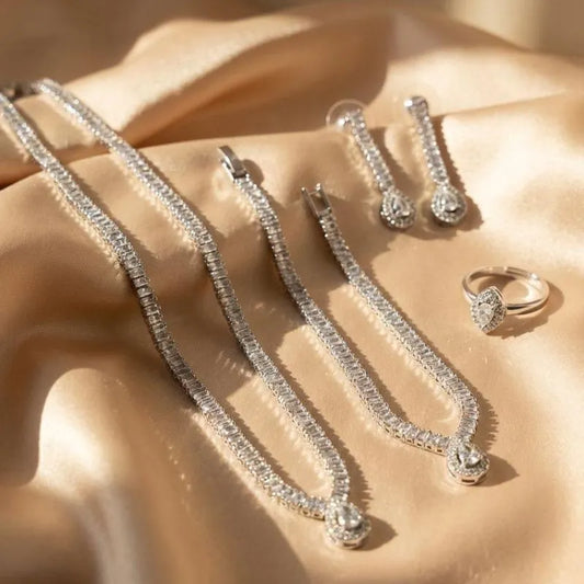 Zirconia Jewelry Set (Necklace, Bracelet, Earrings & Ring)