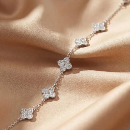 Zirconia-Paved Clover Motif Bracelet available in Silver top angle view