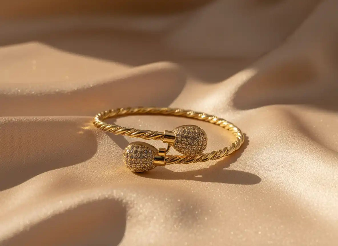 Gold-plated 21k twisted cable cuff bracelet