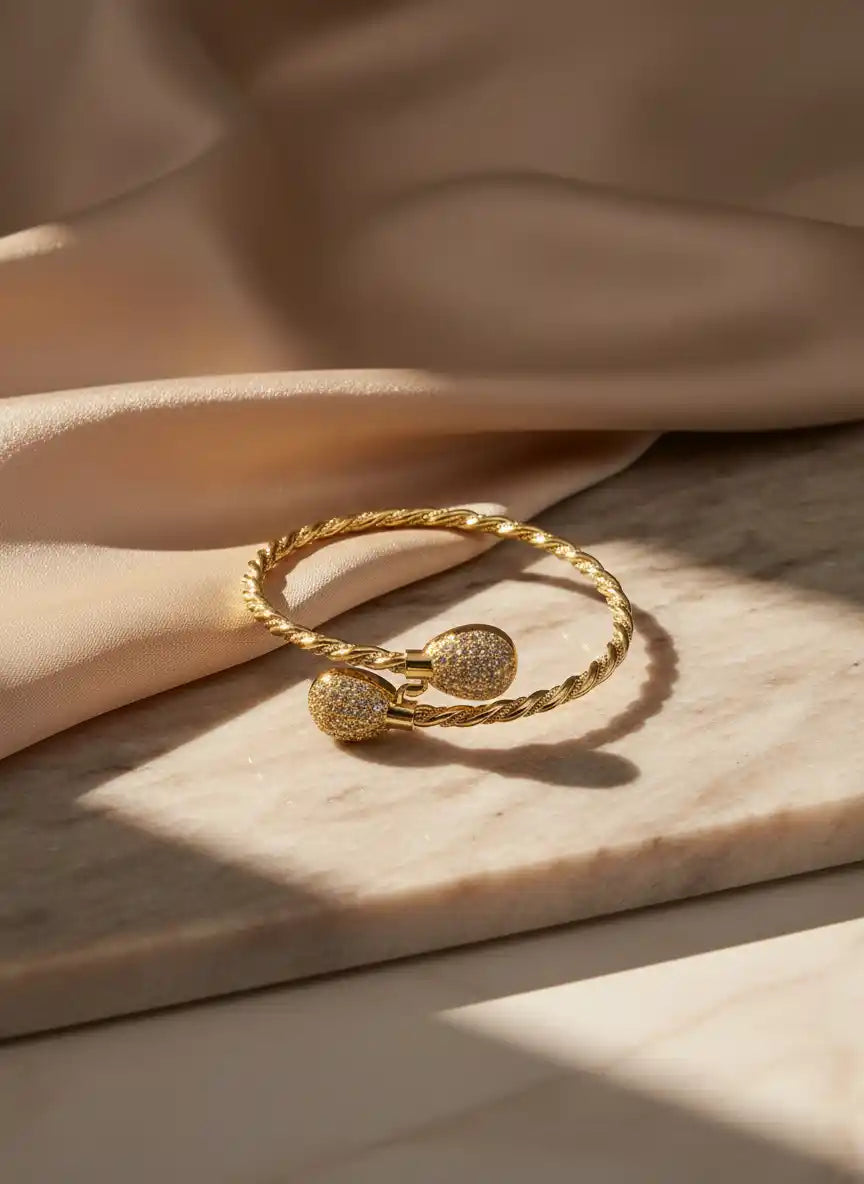 Gold-plated 21k twisted cable cuff bracelet