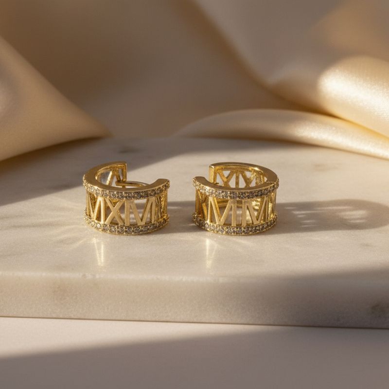 gold-toned Roman numeral hoop earrings
