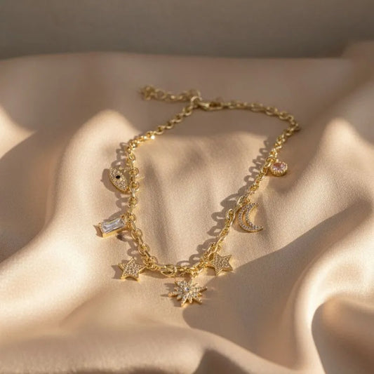 gold crystal celestial charm necklace