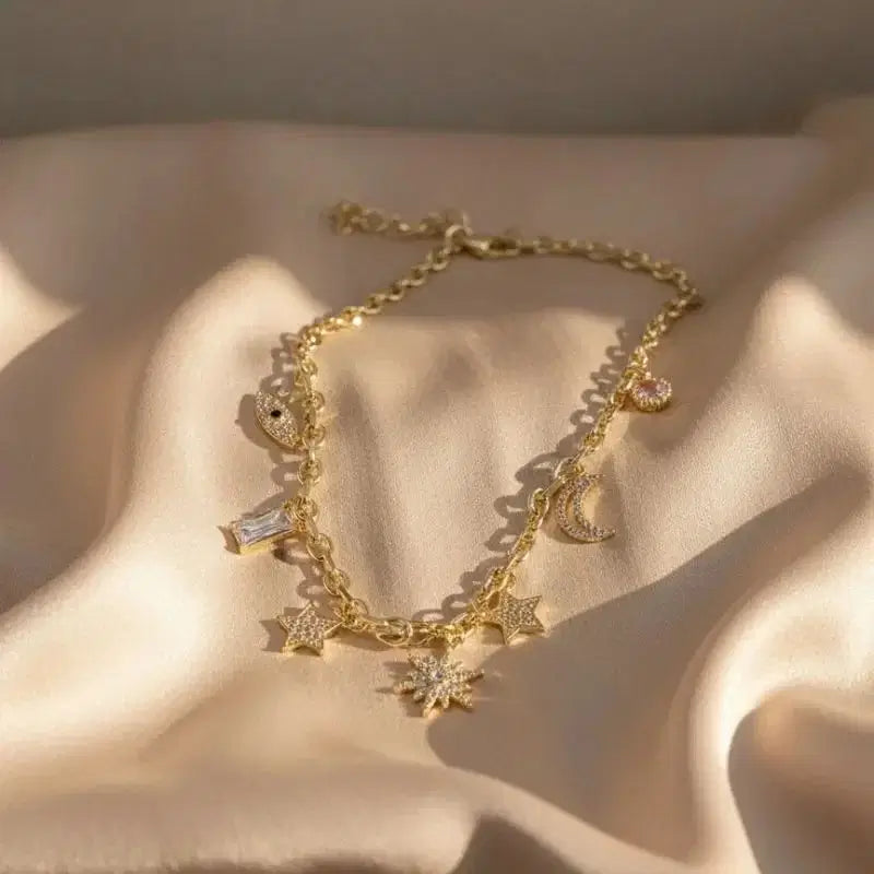 gold crystal celestial charm necklace
