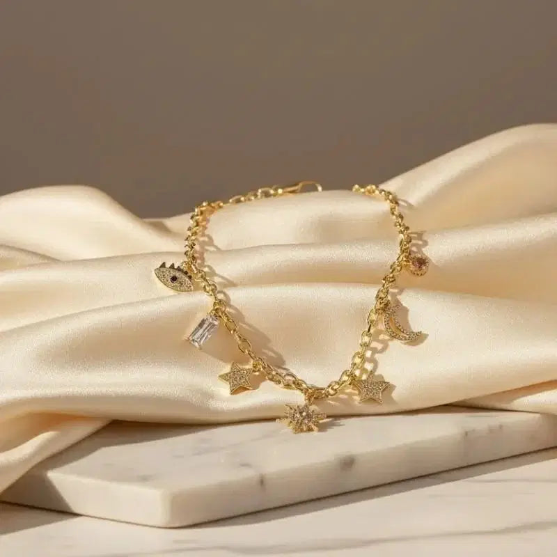 gold crystal celestial charm necklace