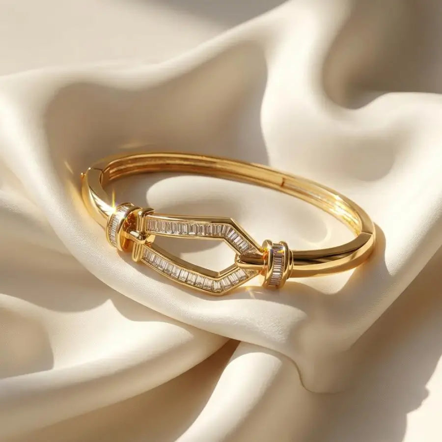 Gold Plated Horse Hoof Bracelet and Ring Jewelry Set - White